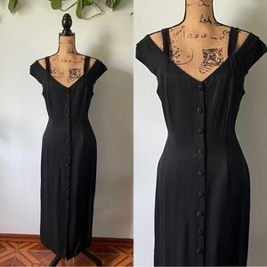 Vintage Her Story By Steps Black Button Down Off the Shoulder Dress Size Large